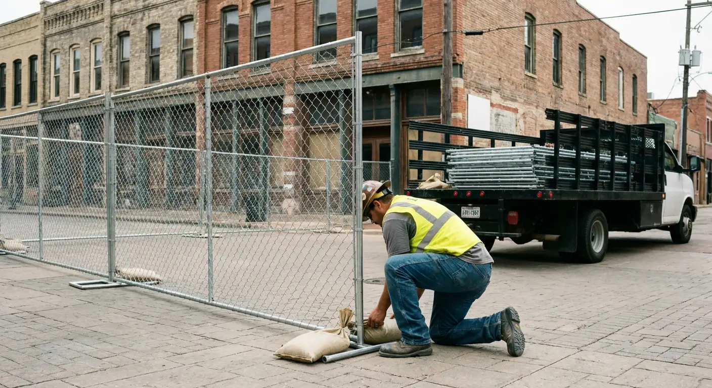 Temporary fence installation in Beaumont urban environment