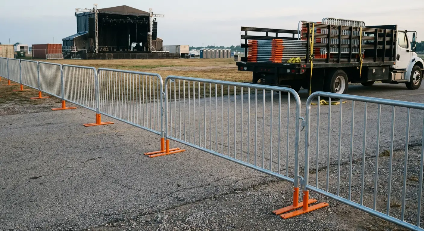 Crowd control barricade setup in Beaumont, CA