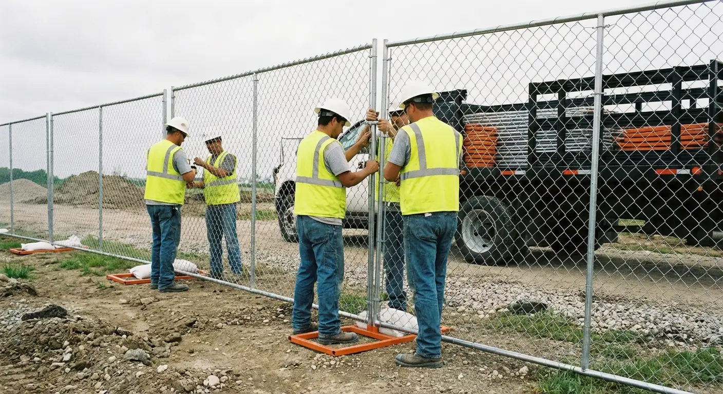 San Gorgonio Fence Rentals team installing temporary fencing in Beaumont, CA