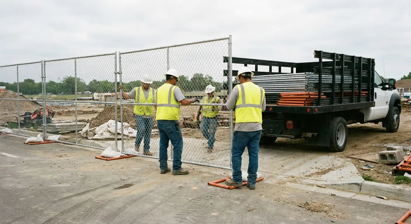 San Gorgonio Fence Rentals team securing a construction site perimeter in Beaumont, CA