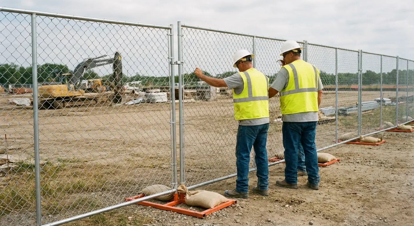 Construction site chain link panel installation in Beaumont, CA